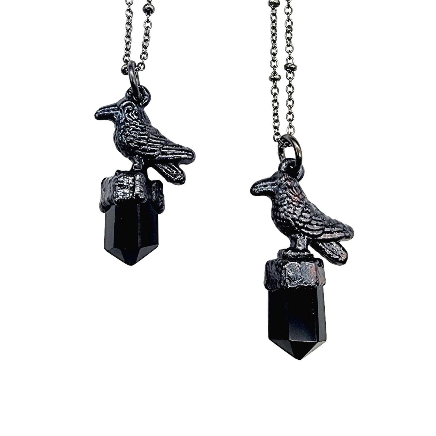 Crystal Crow Necklace - Obsidian