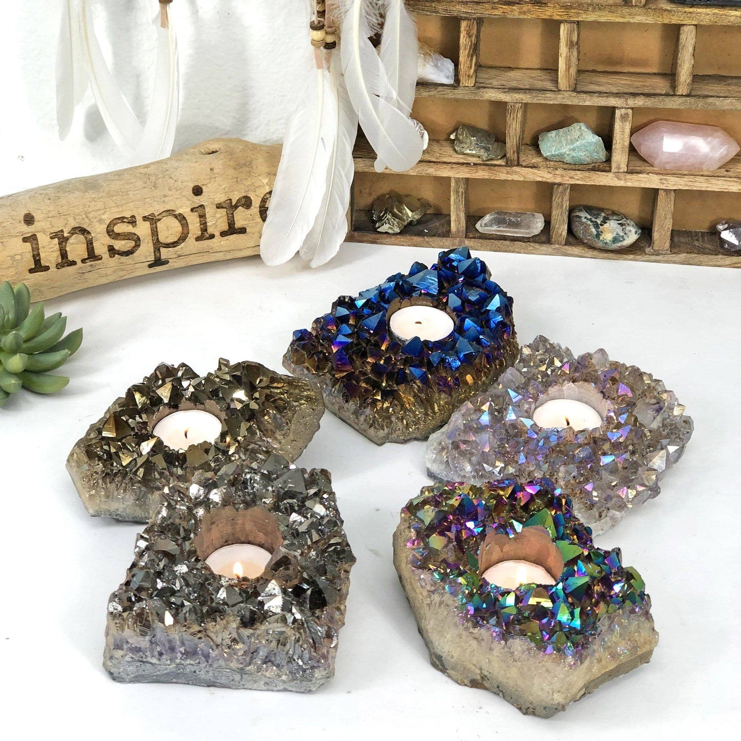 Crystal Titanium Amethyst Candle Holder Home Decor