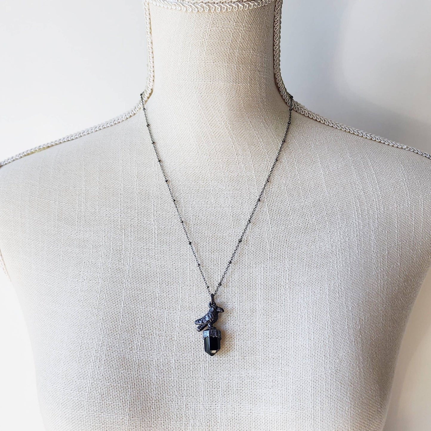 Crystal Crow Necklace - Obsidian