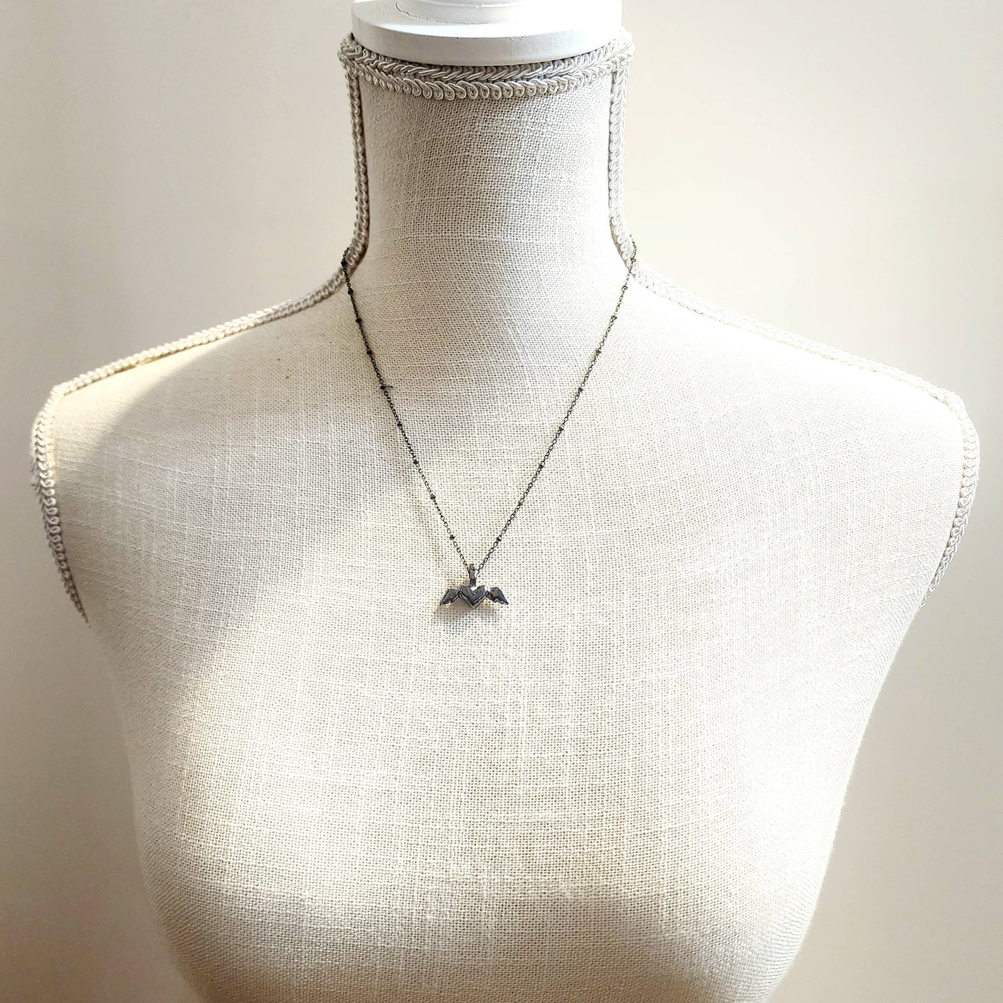 Gunmetal Winged Heart of Flight Pendant Necklace