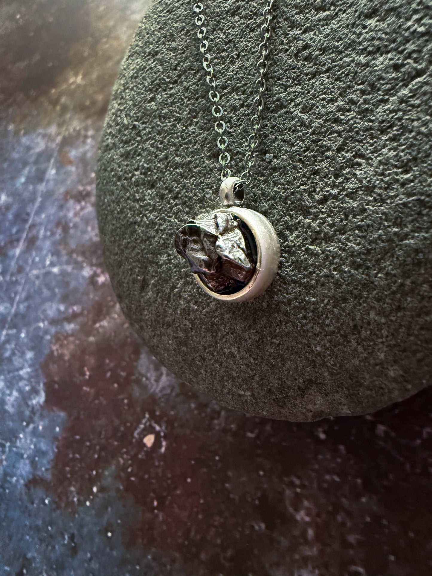Small Round Authentic Meteorite Pendant Necklace