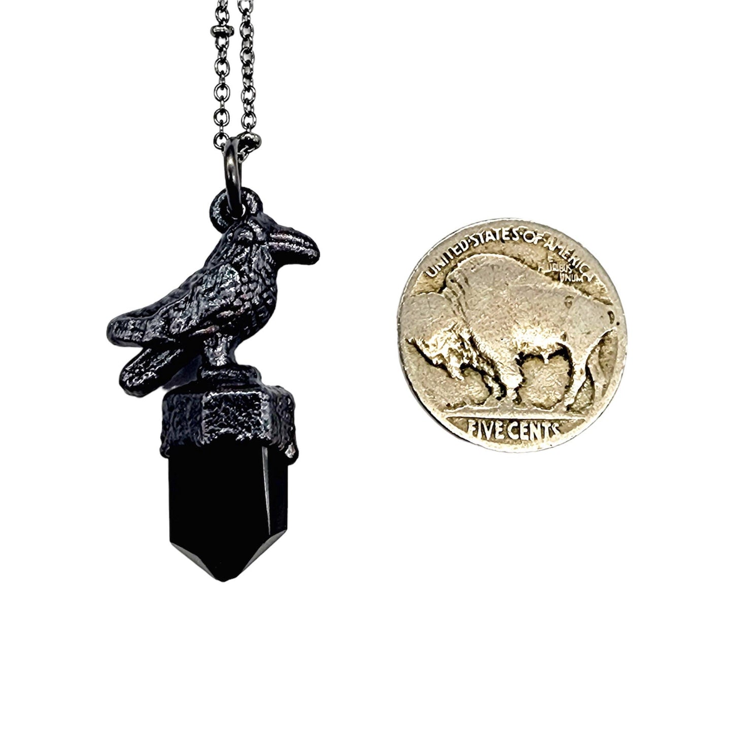 Crystal Crow Necklace - Obsidian