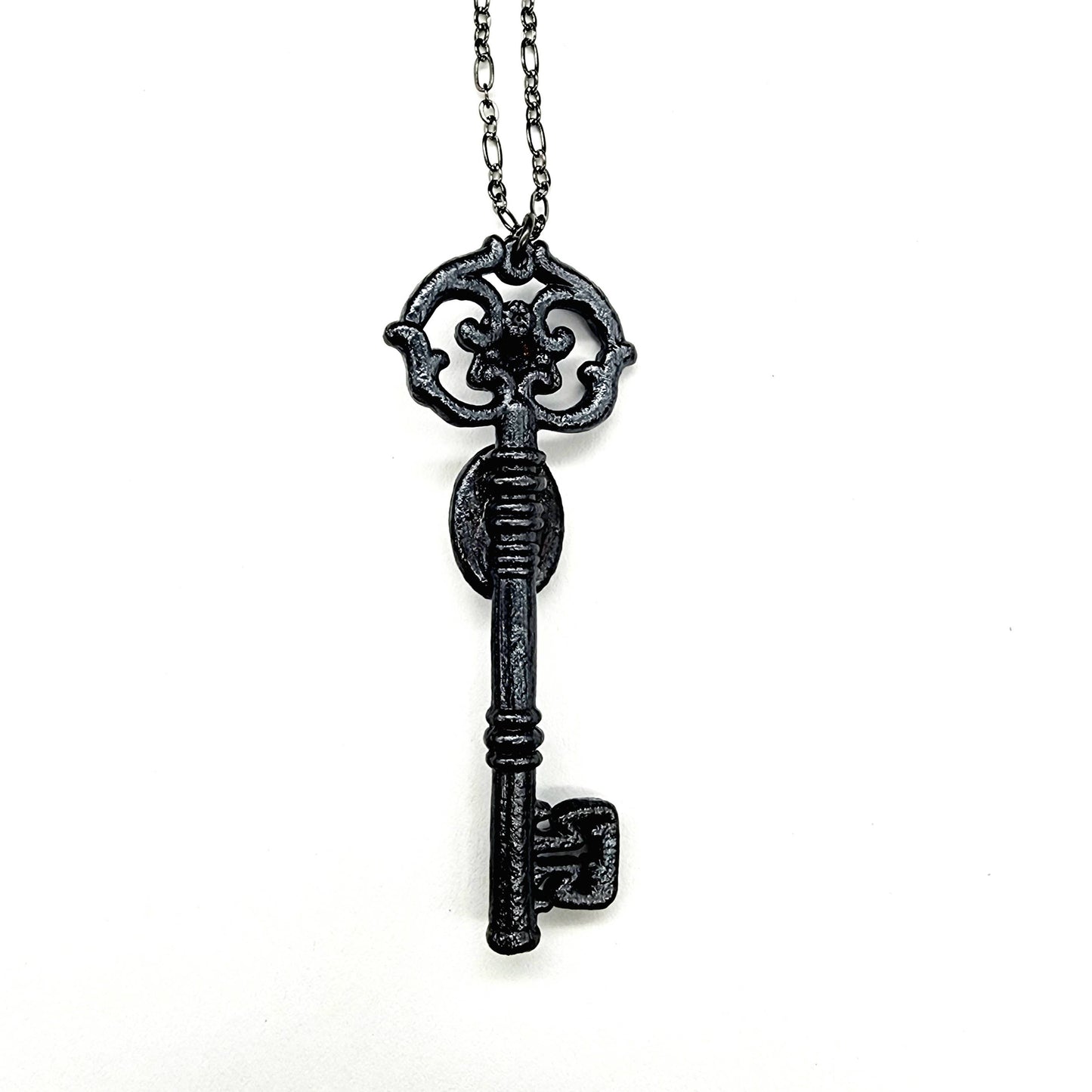 Skeleton Key Necklace-Rose Quartz // Electroformed Jewelry