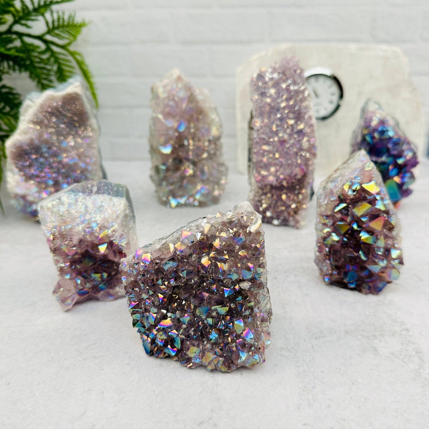 Amethyst Druzy Crystal Cut Base with Angel Aura Pearly Finish