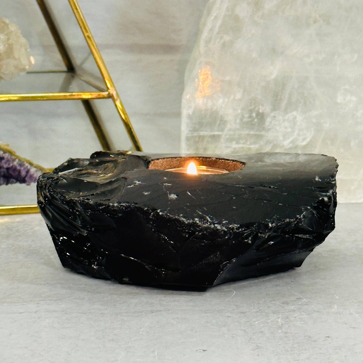 Crystal Obsidian Votive Tea Light Candle Holder