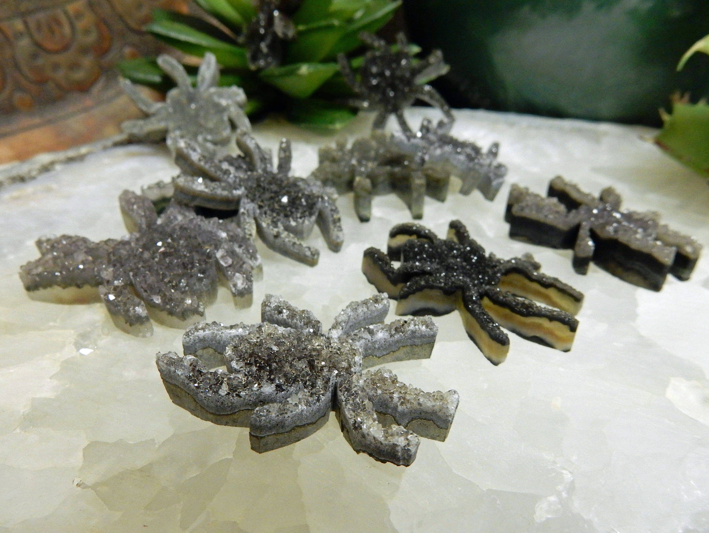 Black Druzy Spider Crystal Cabochon Halloween Decor