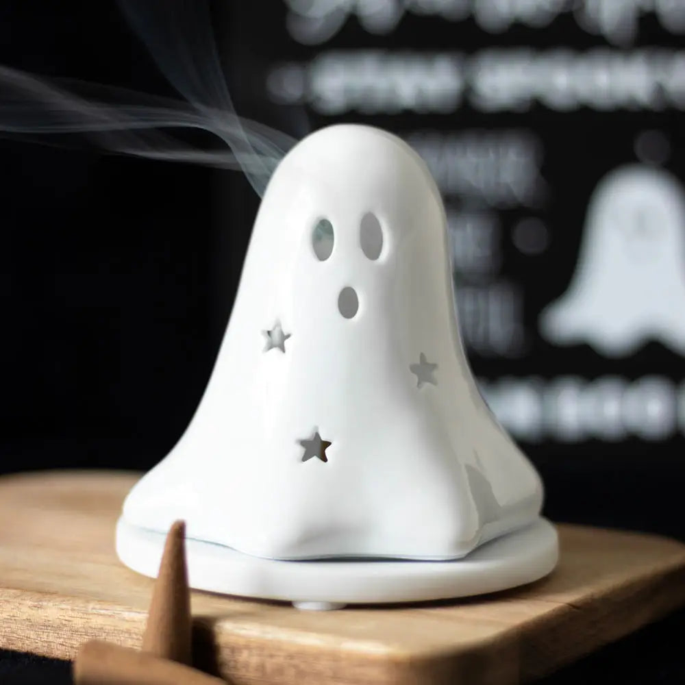 Ceramic Halloween Ghost Tealight and Incense Cone Holder image 1