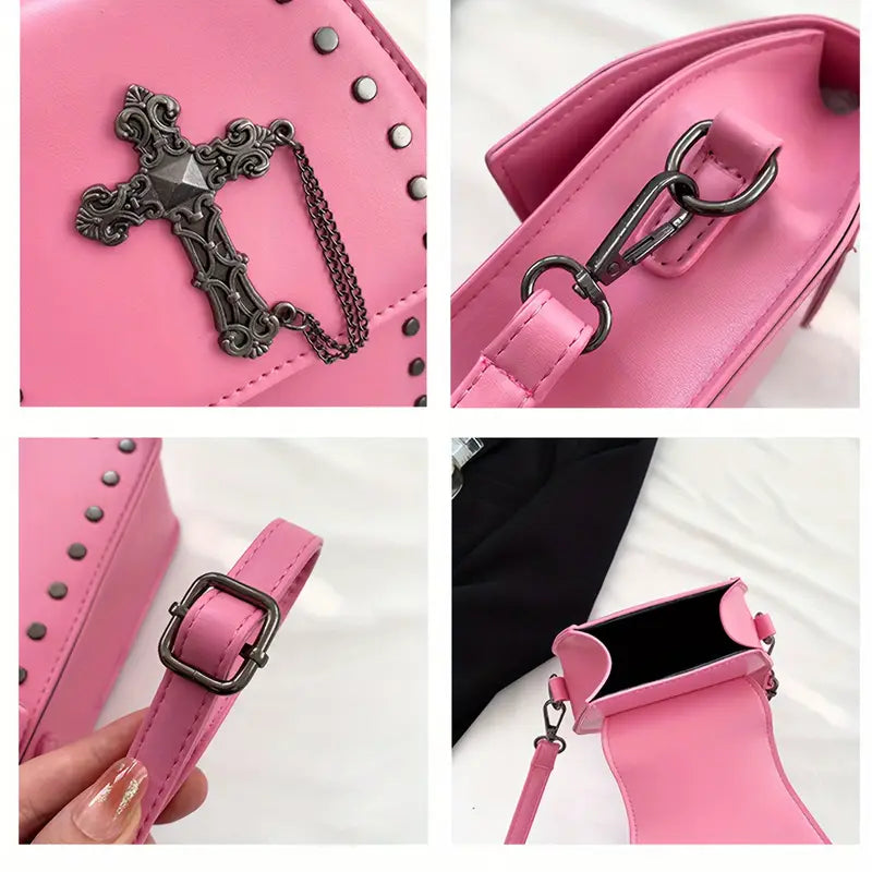Pink Coffin Crossbody Bag with Cross Applique (AS IS)