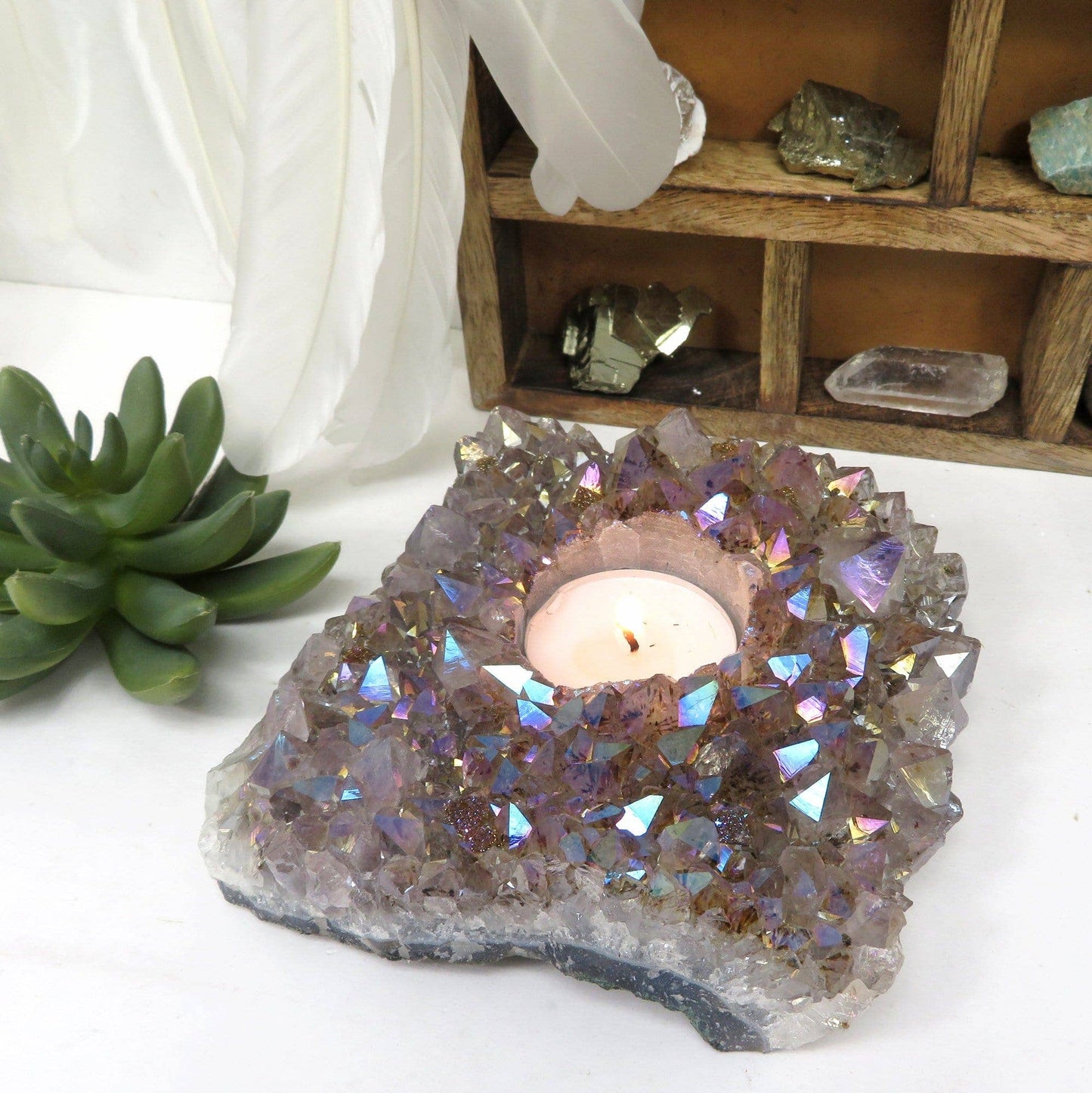 Crystal Titanium Amethyst Candle Holder Home Decor
