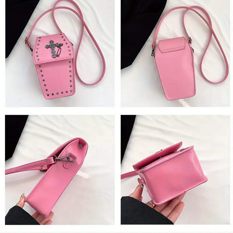Pink Coffin Crossbody Bag with Cross Applique (AS IS)