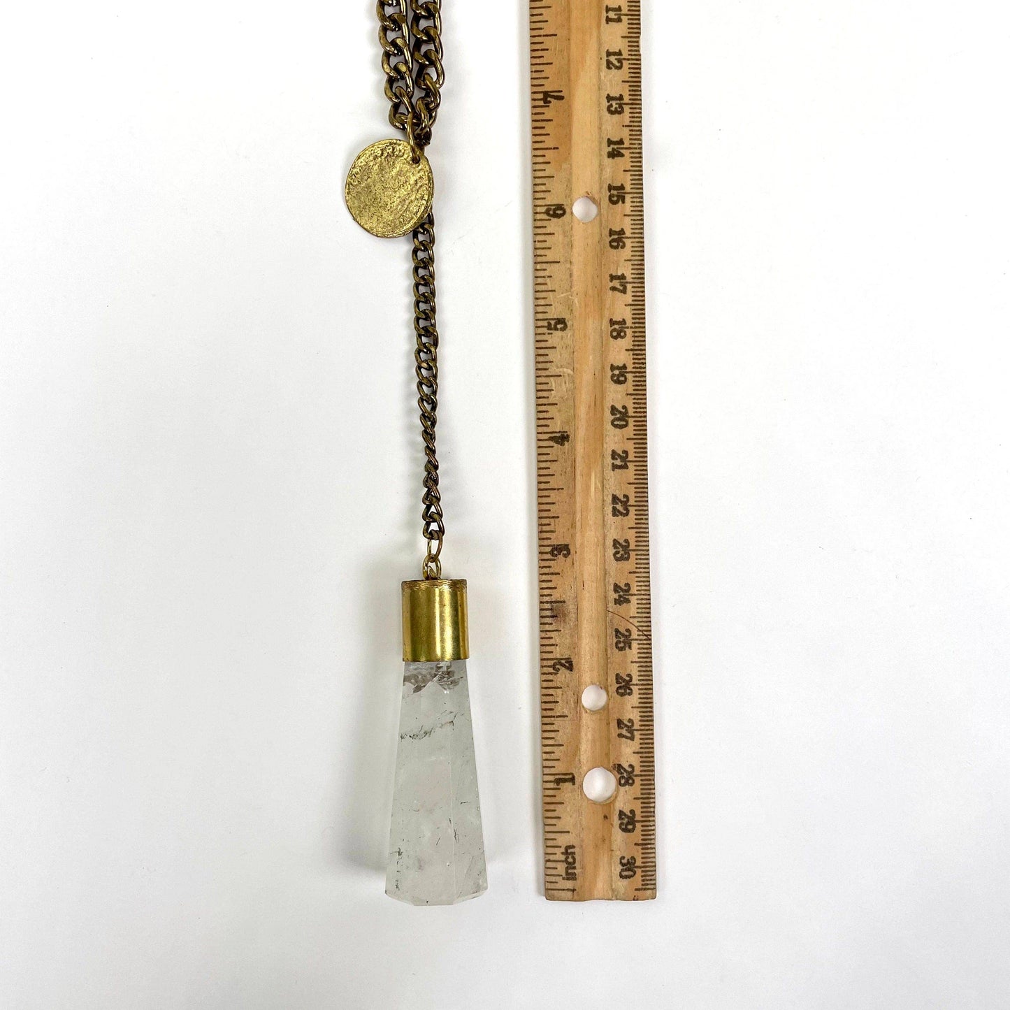 Gold Plated Chain Crystal Quartz and Coin Pendant Necklace