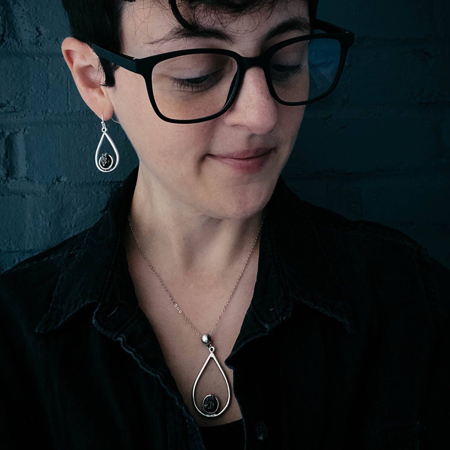 Teardrop Authentic Meteorite Necklace in Silver