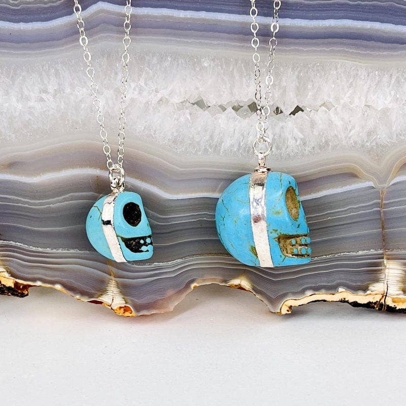 Crystal Turquoise Howlite Skull Pendant Electroplated