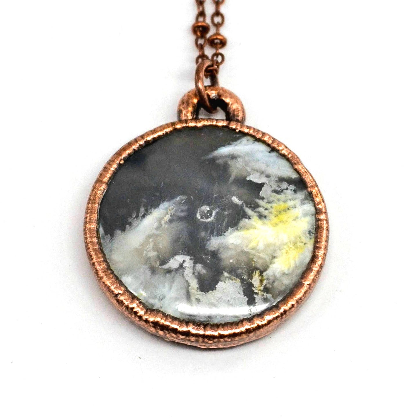 Dark Grey Sky Orb Necklace // Soldered Copper Chain