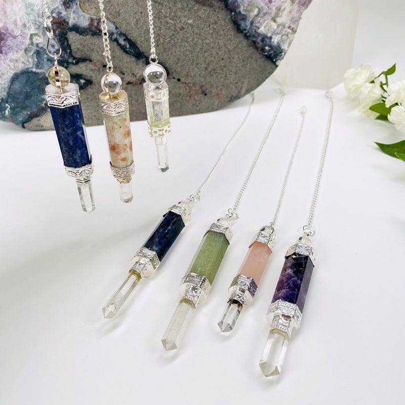 Crystal Quartz Point Pendulum with Silver toned Chain