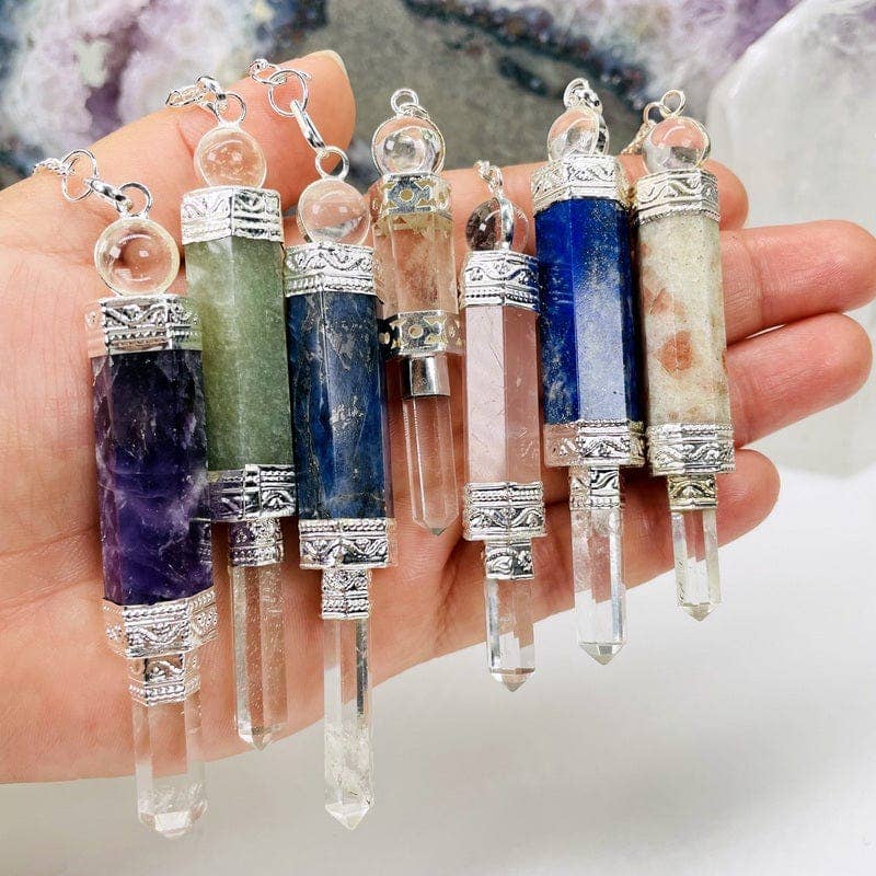 Crystal Quartz Point Pendulum with Silver toned Chain
