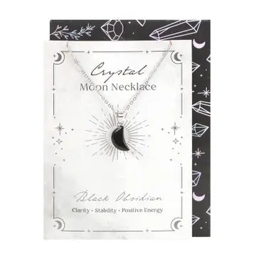 Black Obsidian Crystal Moon Necklace On Greeting Card image 1