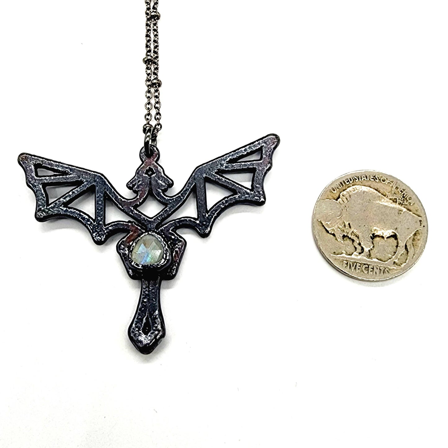 Faceted Rainbow Moonstone Dragon Pendant Necklace