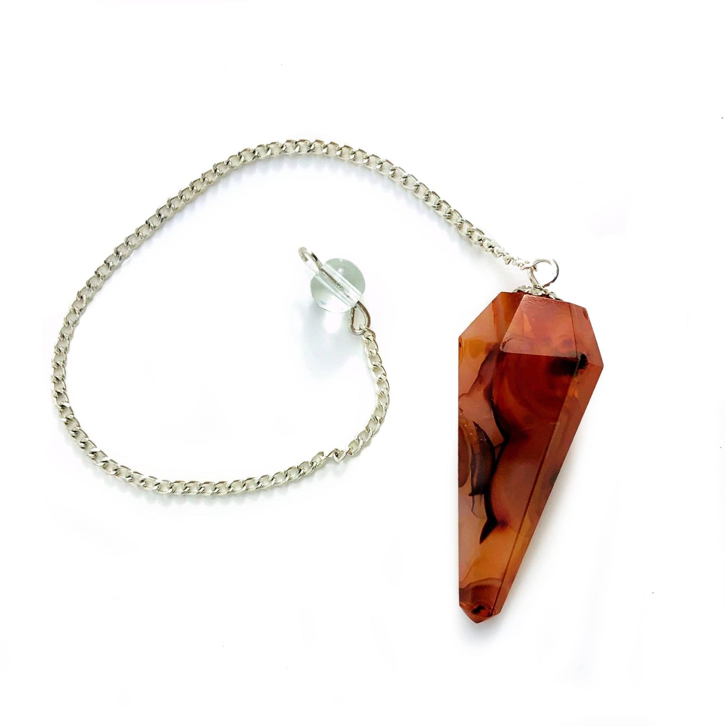 Crystal Carnelian Point Pendulum Pendant with Silver Chain