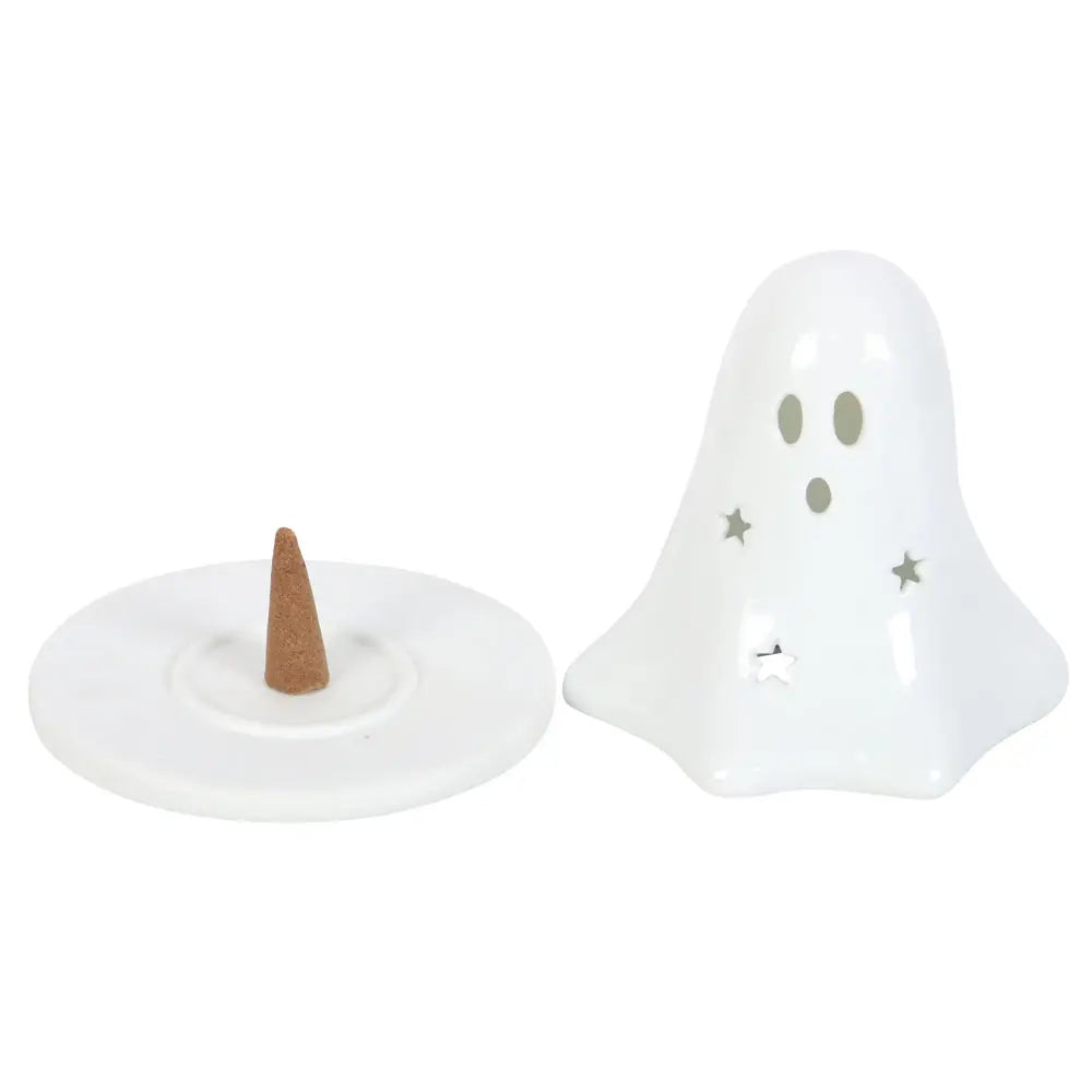 Ceramic Halloween Ghost Tealight and Incense Cone Holder image 3