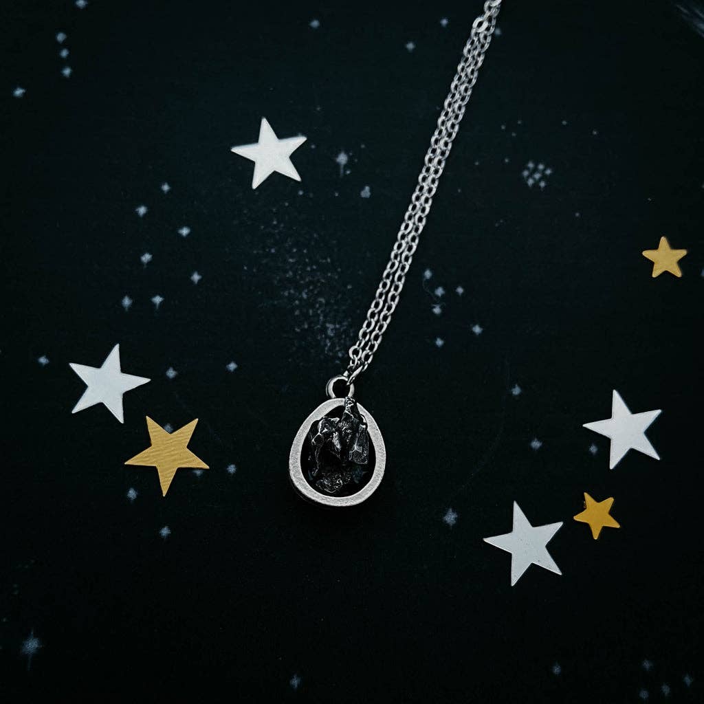 Small Chunky Teardrop Necklace with Authentic Meteorite