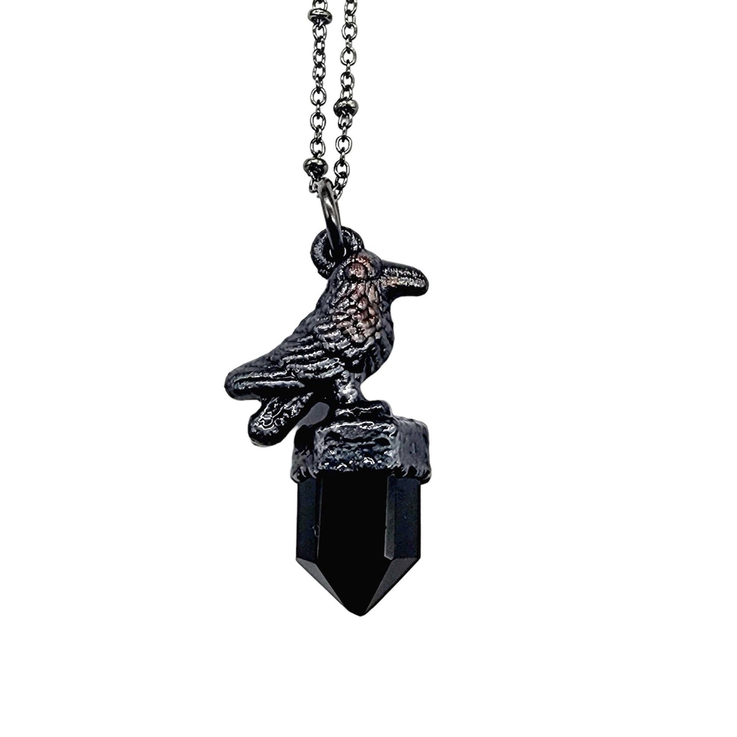 Crystal Crow Necklace - Obsidian