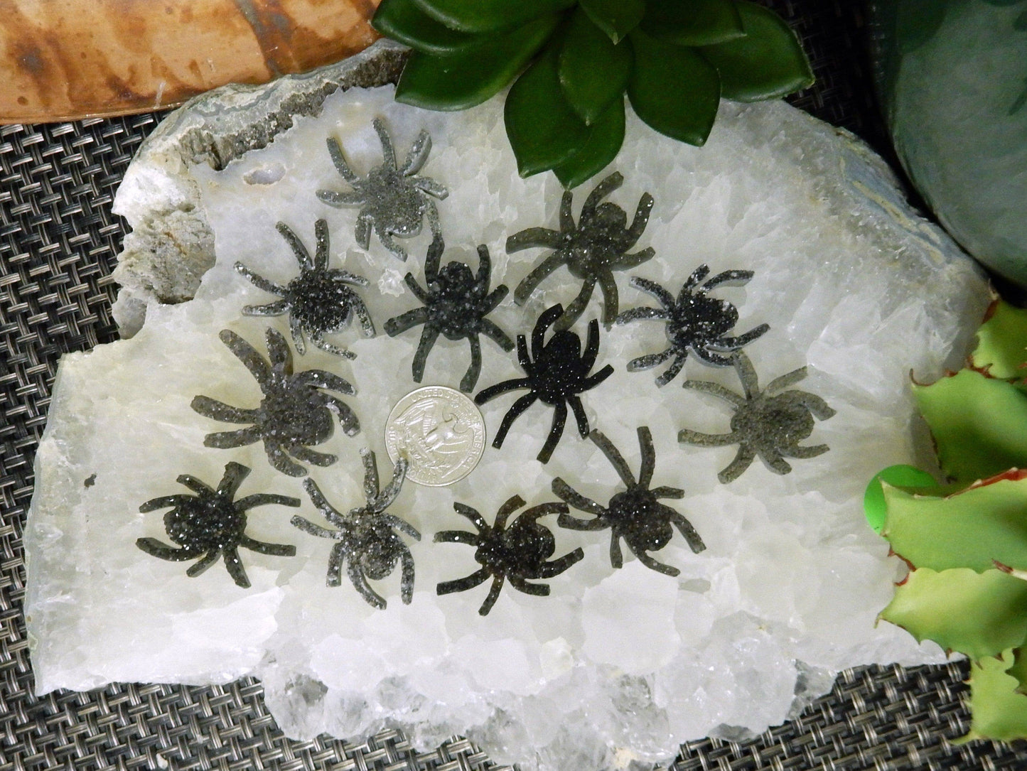 Black Druzy Spider Crystal Cabochon Halloween Decor