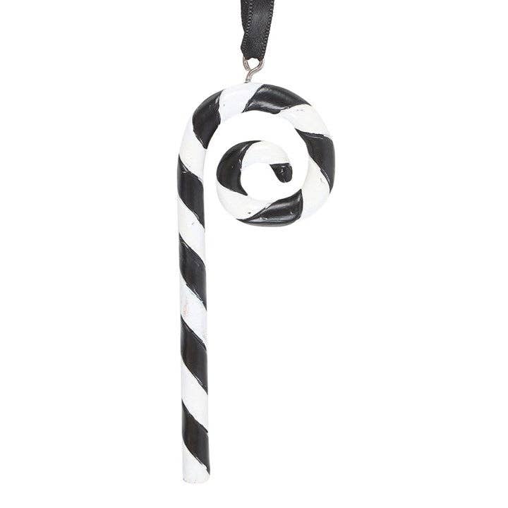 Black and White Candy Cane Gothic Christmas Ornament