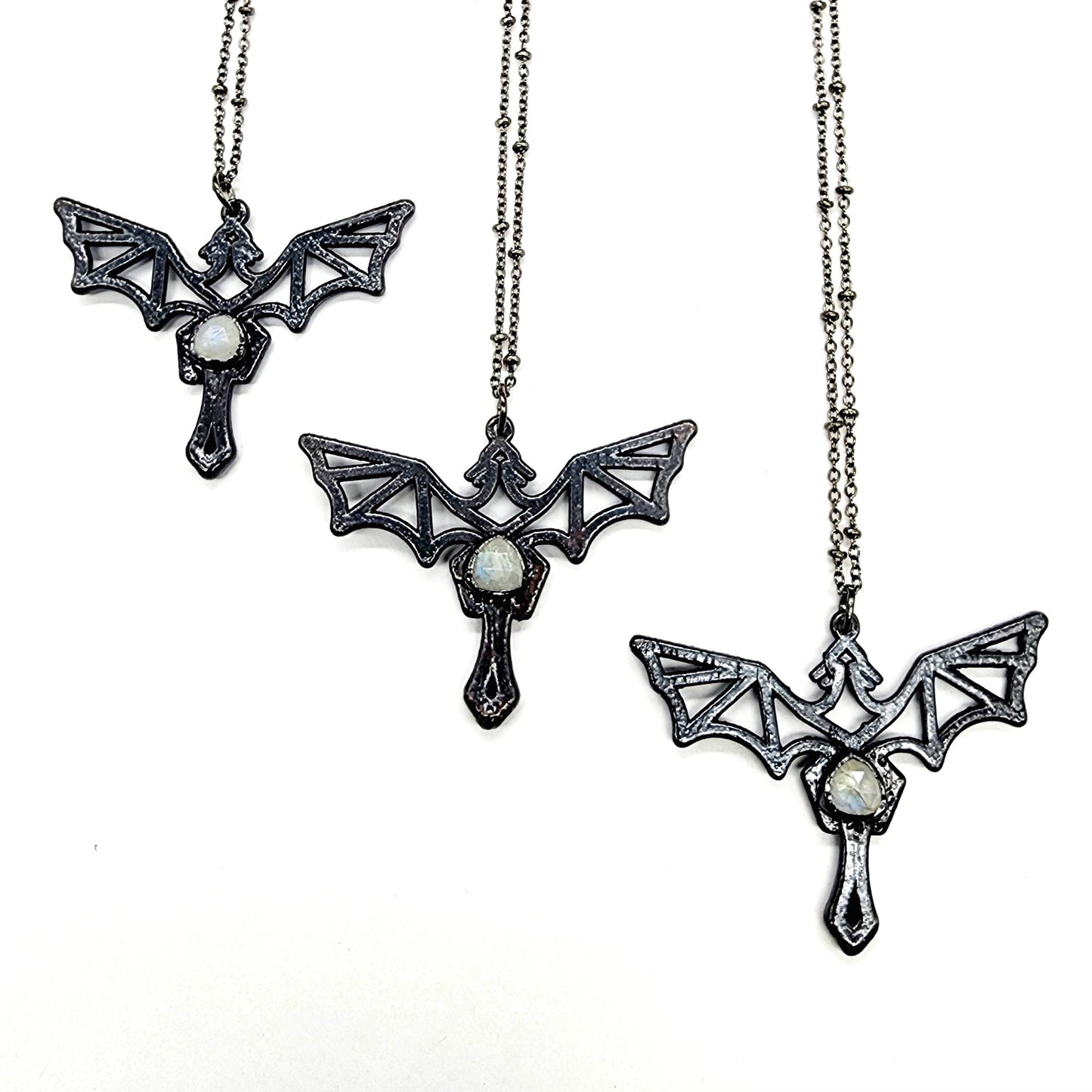 Faceted Rainbow Moonstone Dragon Pendant Necklace