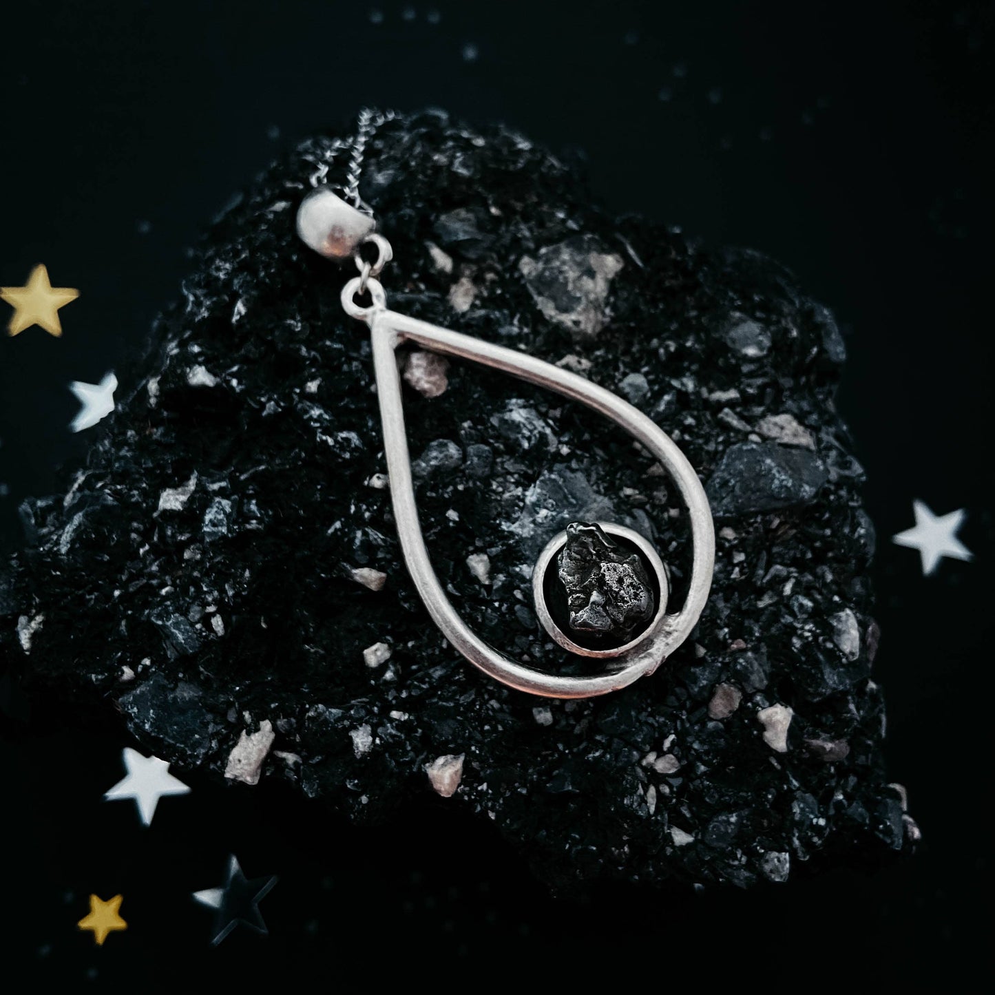 Teardrop Authentic Meteorite Necklace in Silver