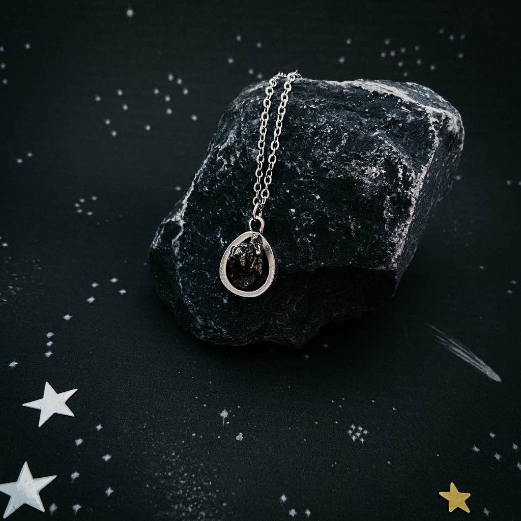 Small Chunky Teardrop Necklace with Authentic Meteorite