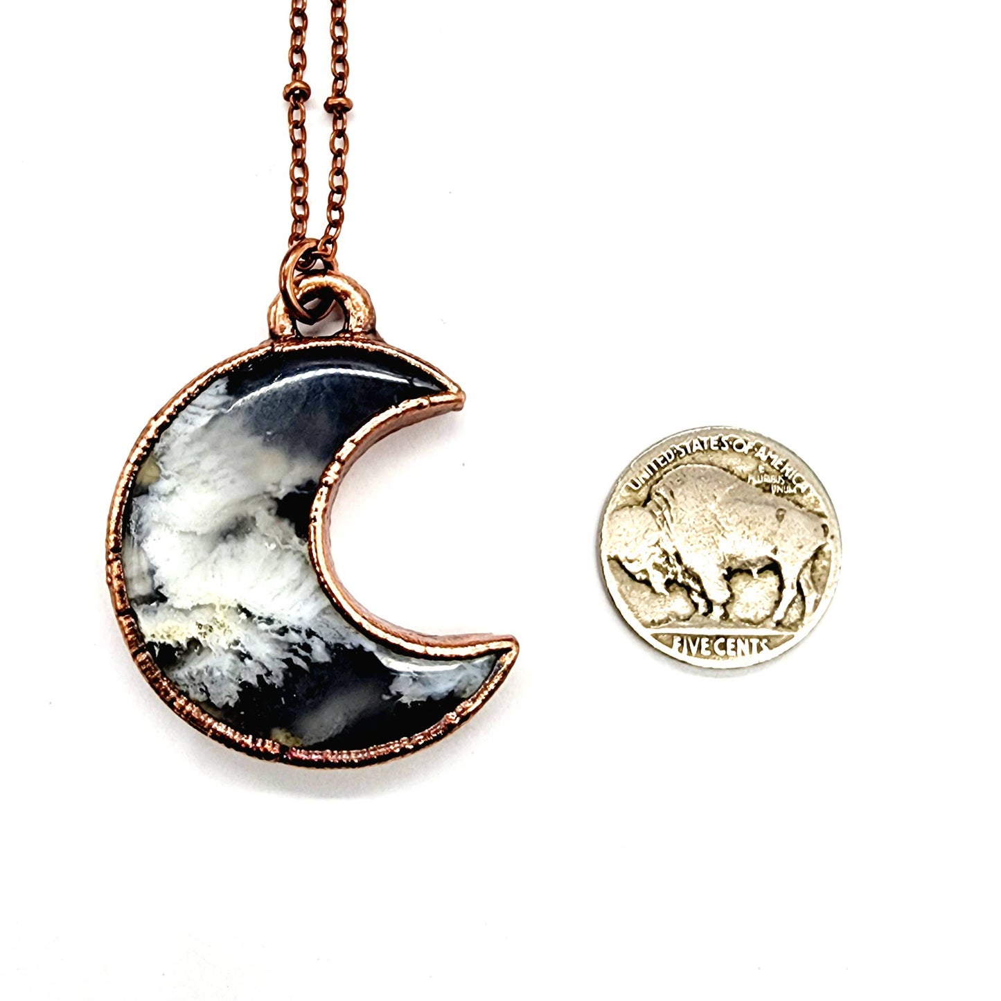 Dark Grey Sky Moon Necklace // Soldered Copper Chain