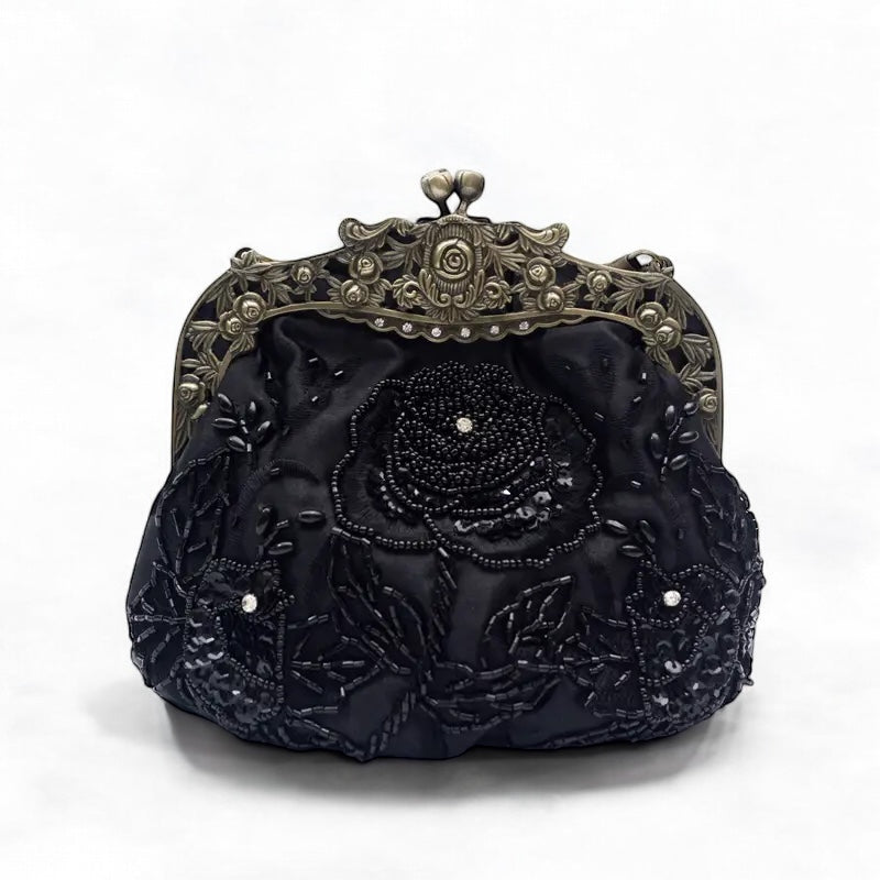 Flower Embossed Beaded Handbag