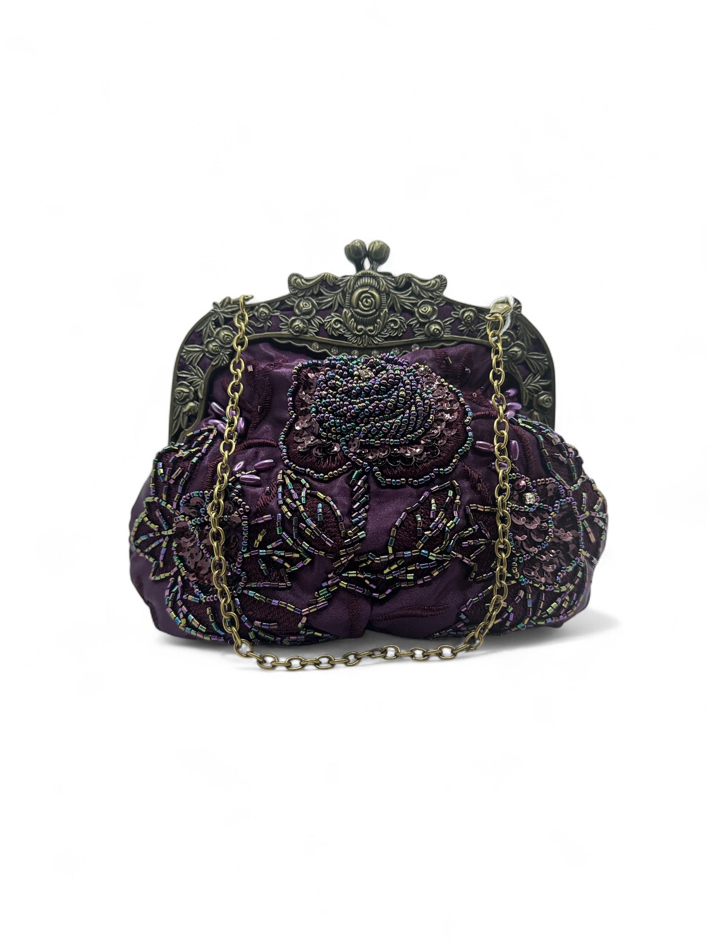 Flower Embossed Beaded Handbag