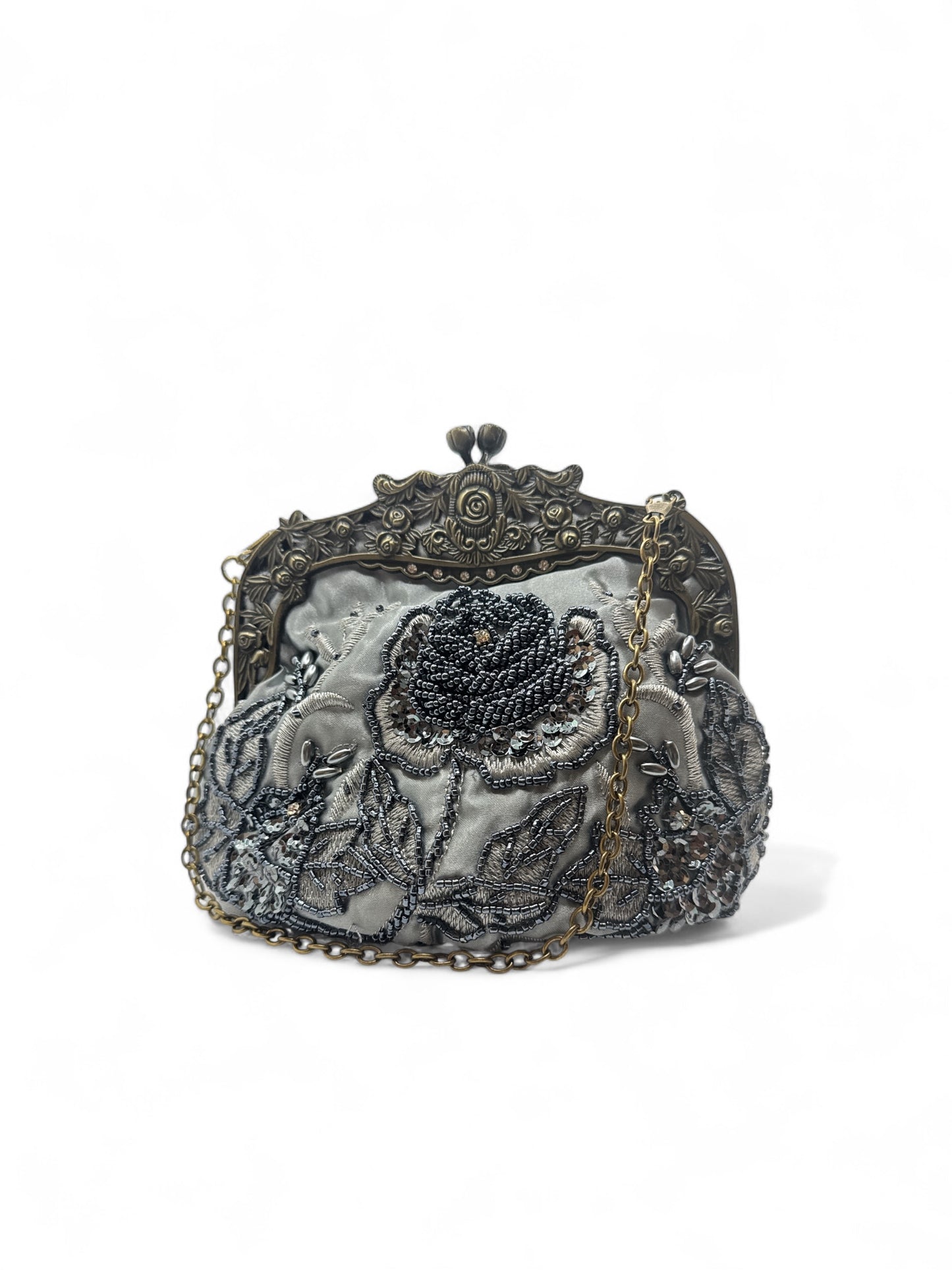 Flower Embossed Beaded Handbag