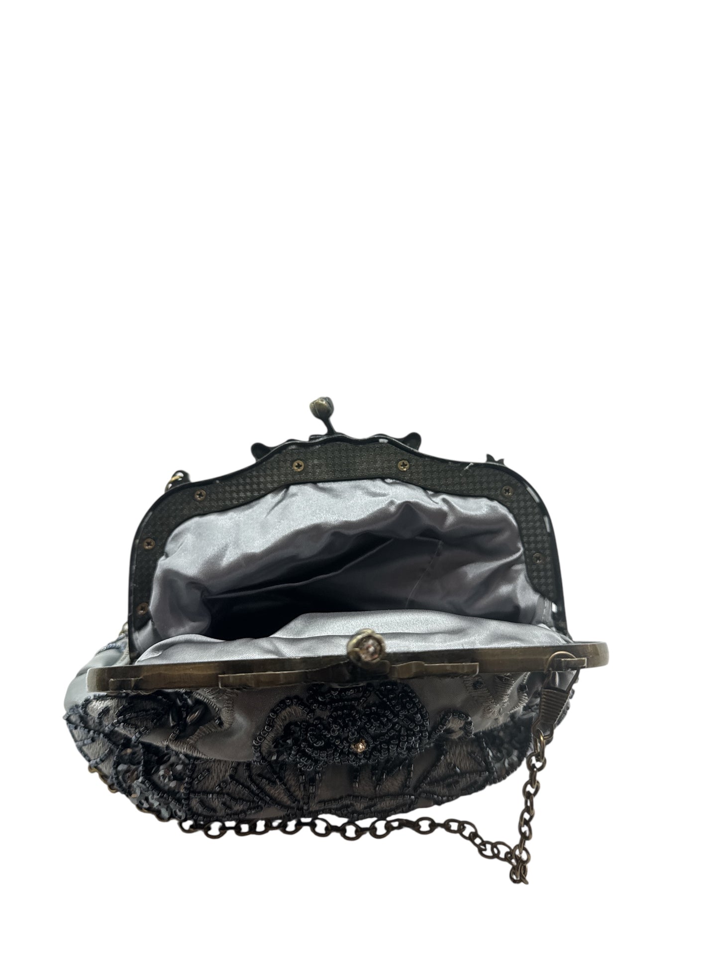 Flower Embossed Beaded Handbag