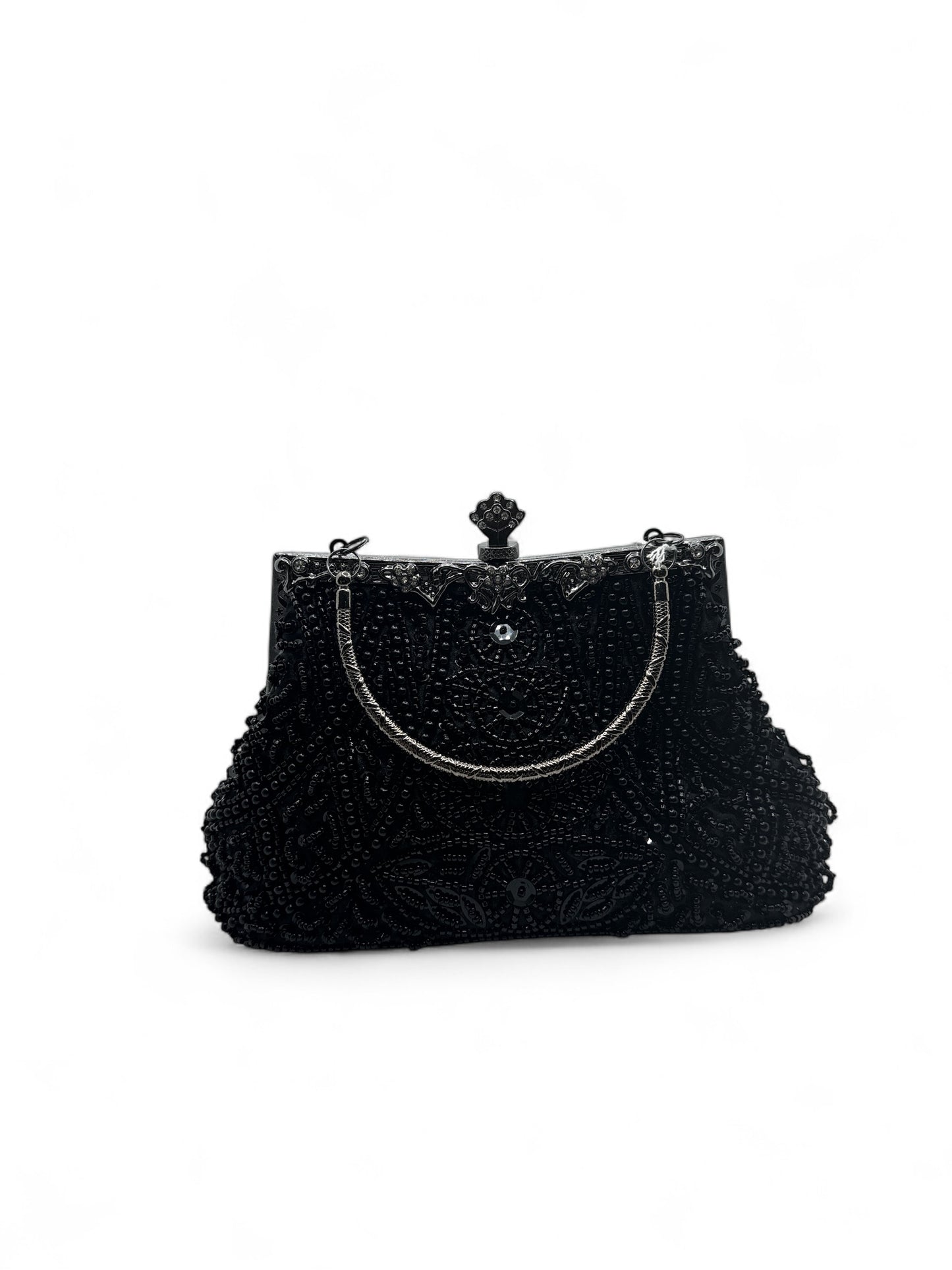 Solid Black Beaded Handbag