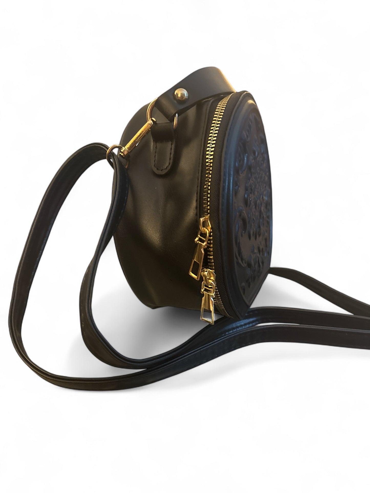 Vintage Style Embossed Floral Round Crossbody Bag