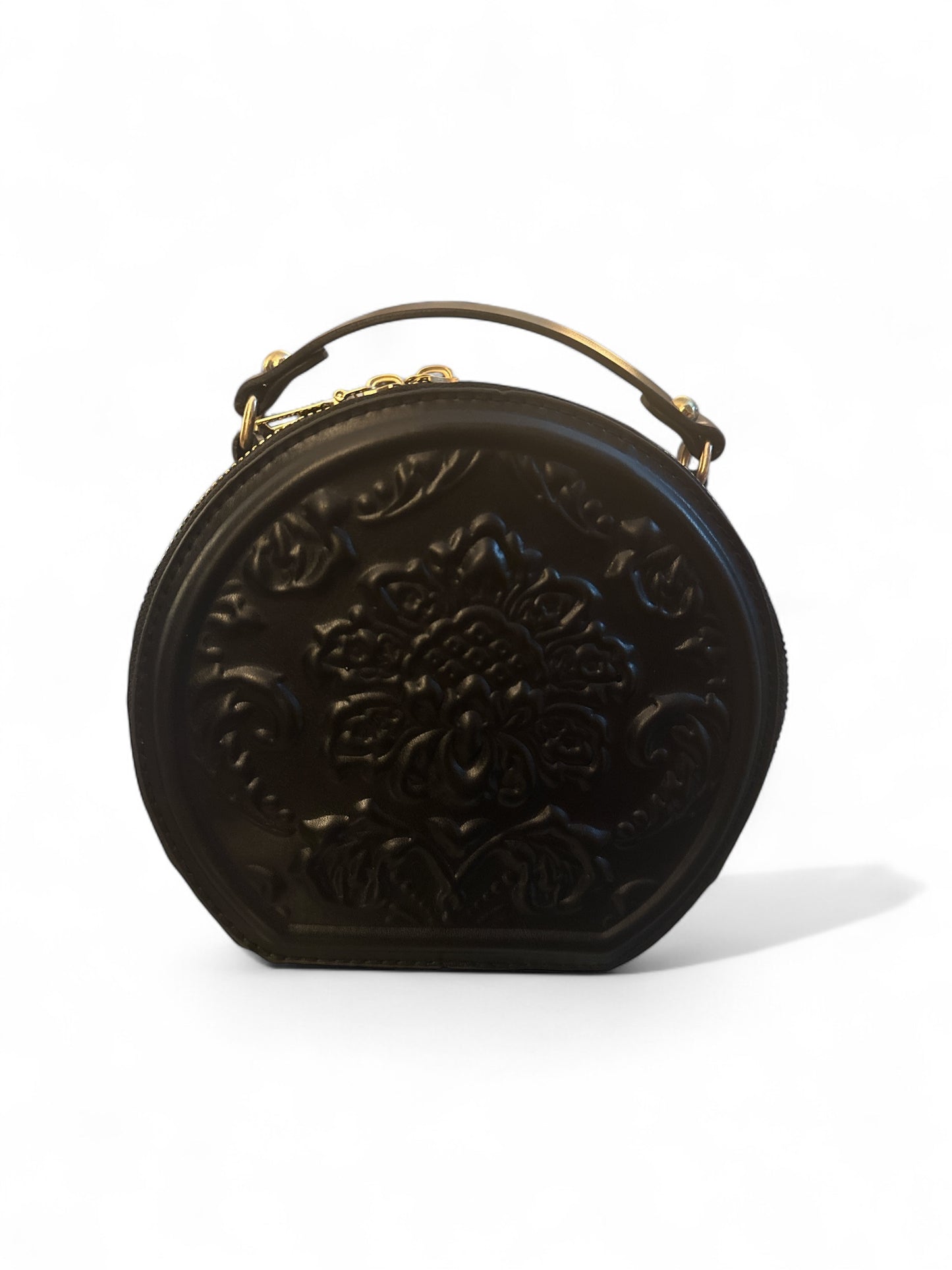 Vintage Style Embossed Floral Round Crossbody Bag