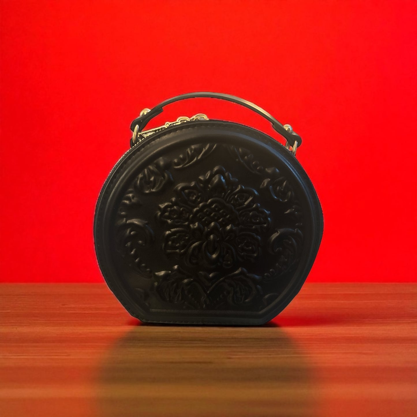 Vintage Style Embossed Floral Round Crossbody Bag
