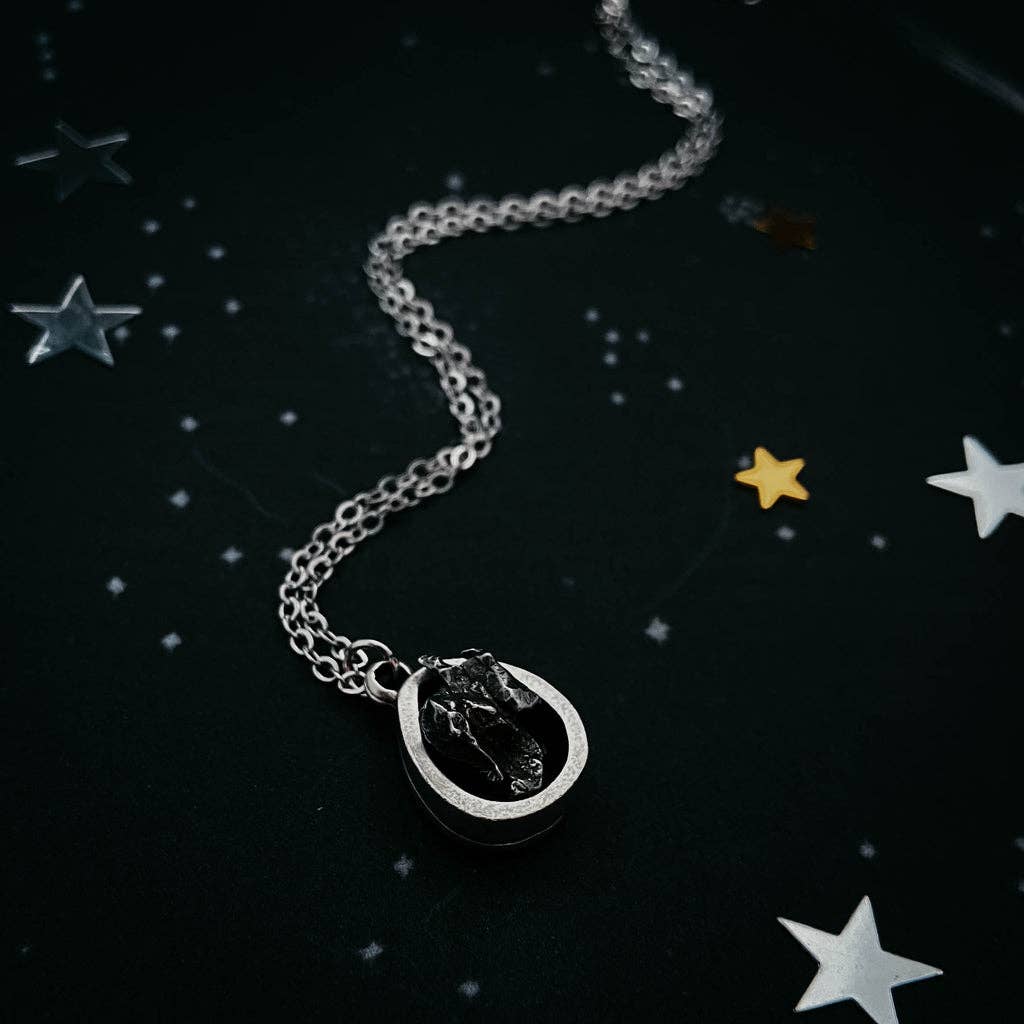Small Chunky Teardrop Necklace with Authentic Meteorite