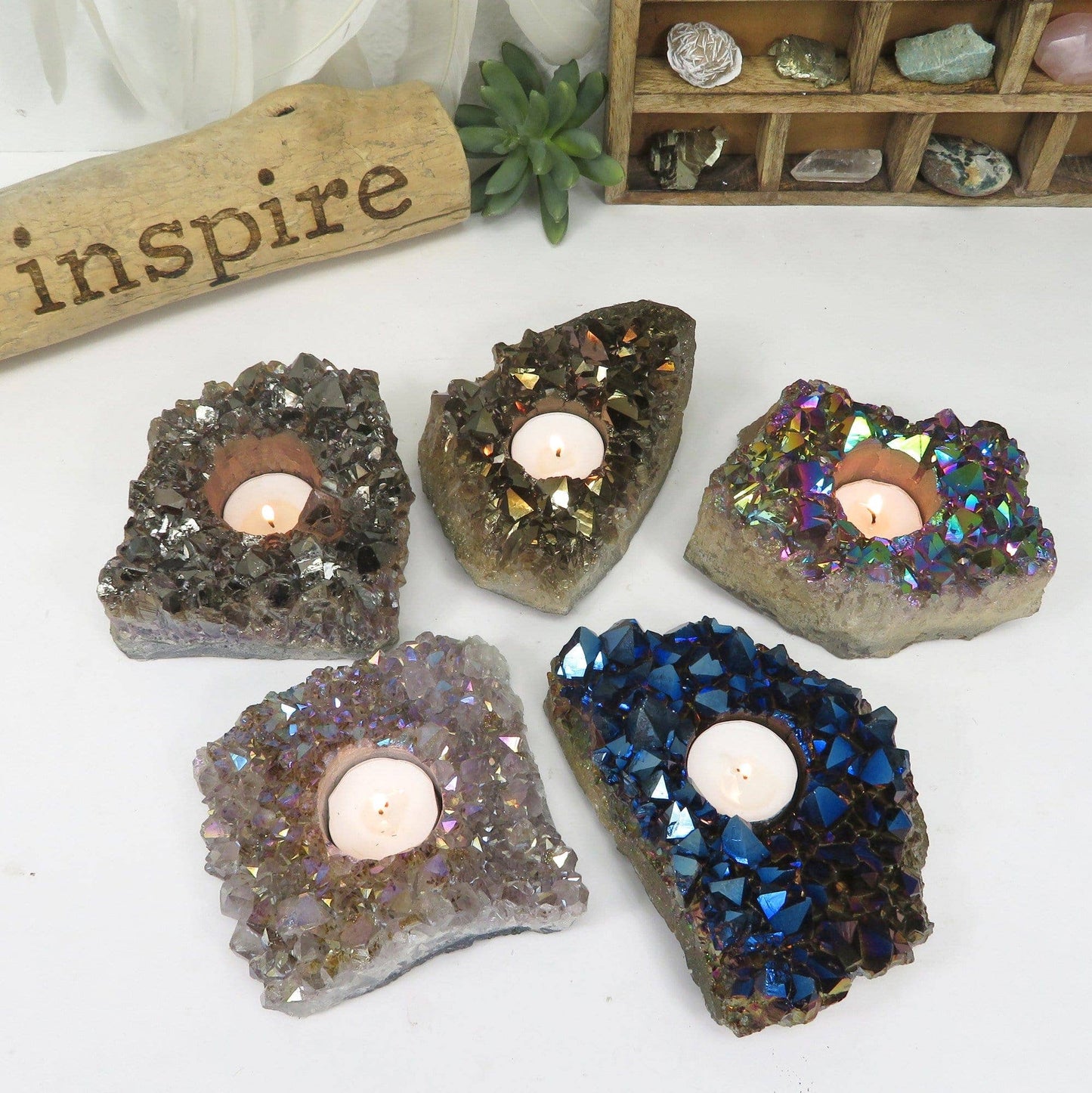 Crystal Titanium Amethyst Candle Holder Home Decor