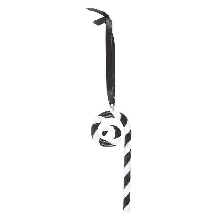 Black and White Candy Cane Gothic Christmas Ornament