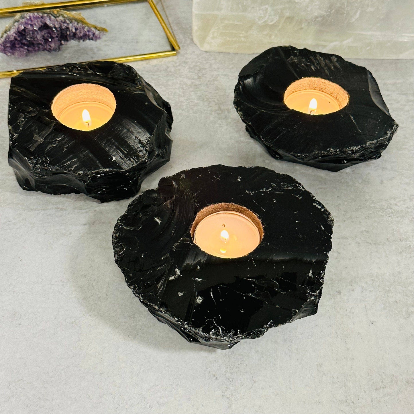 Crystal Obsidian Votive Tea Light Candle Holder