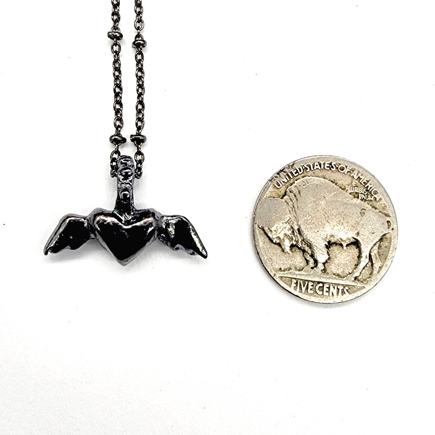 Gunmetal Winged Heart of Flight Pendant Necklace