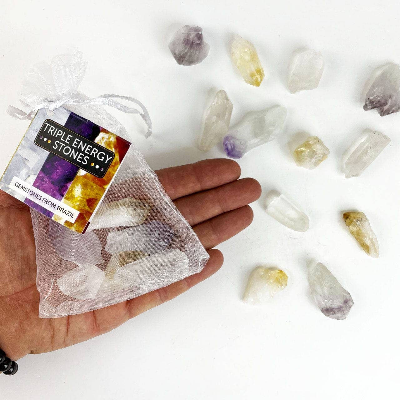 Crystal Triple Energy Set of Quartz, Amethyst & Citrine