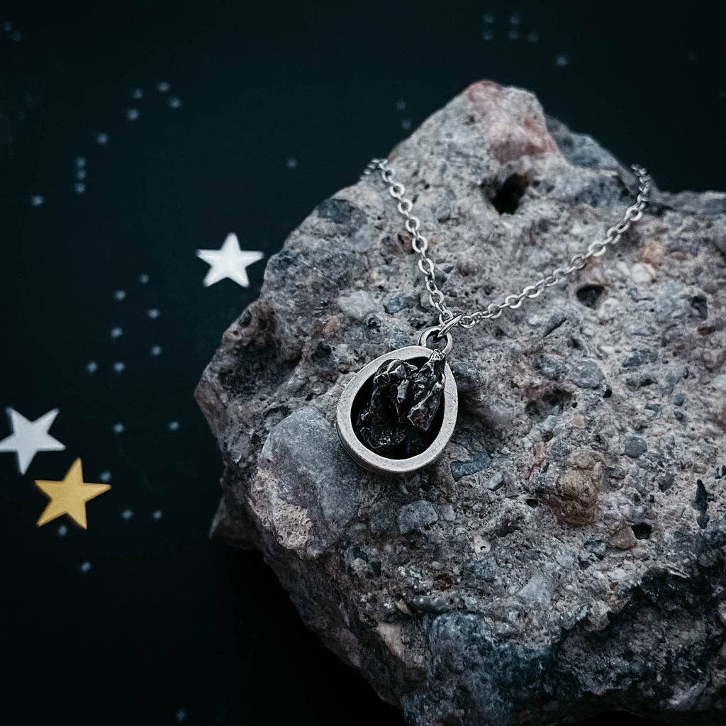 Small Chunky Teardrop Necklace with Authentic Meteorite