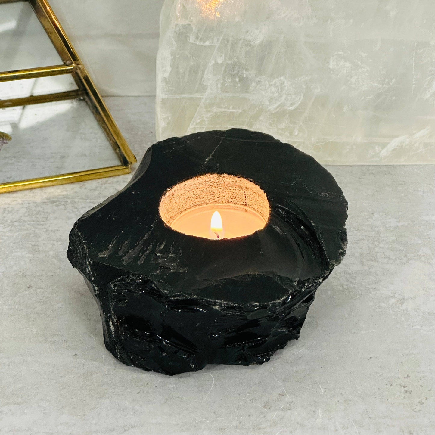 Crystal Obsidian Votive Tea Light Candle Holder
