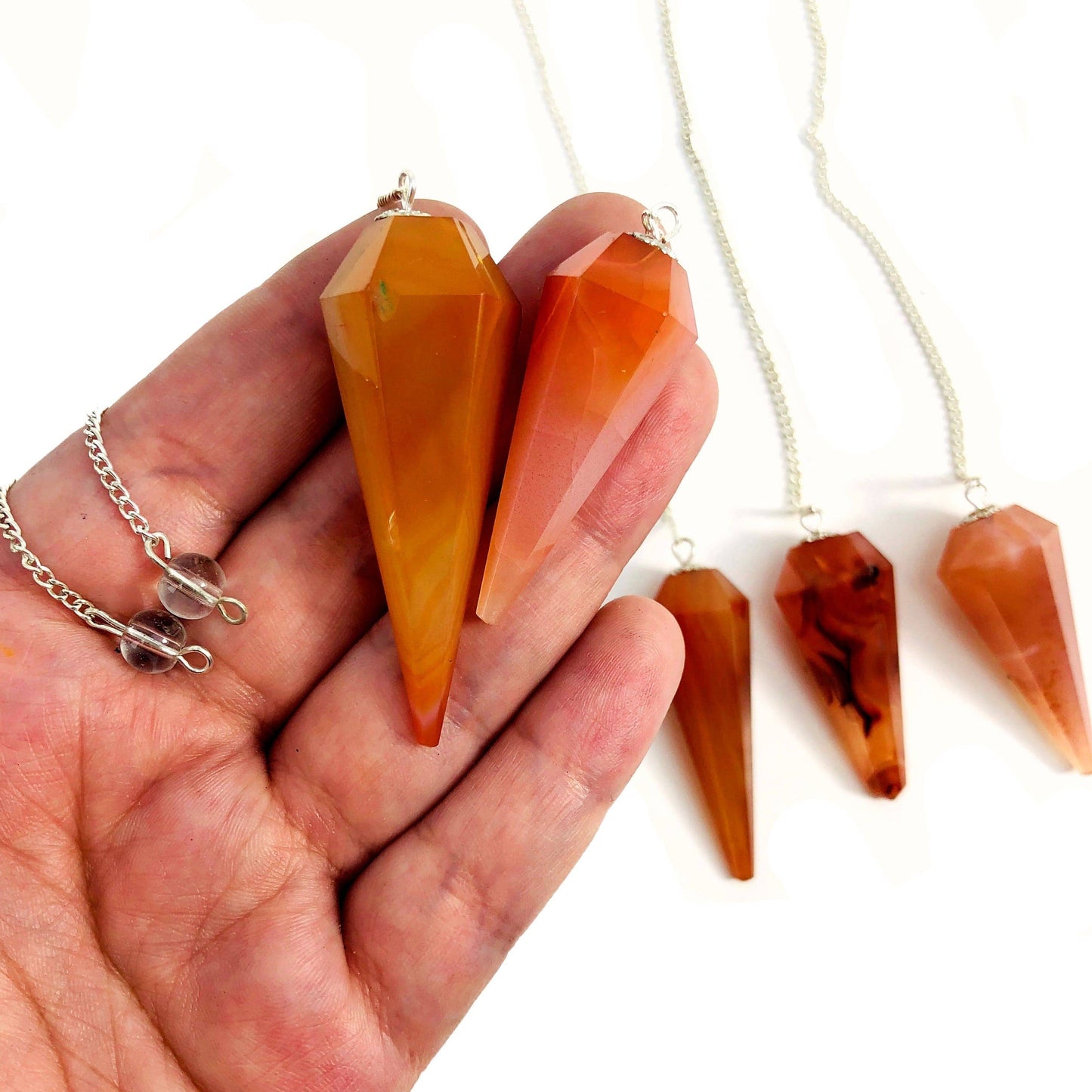 Crystal Carnelian Point Pendulum Pendant with Silver Chain