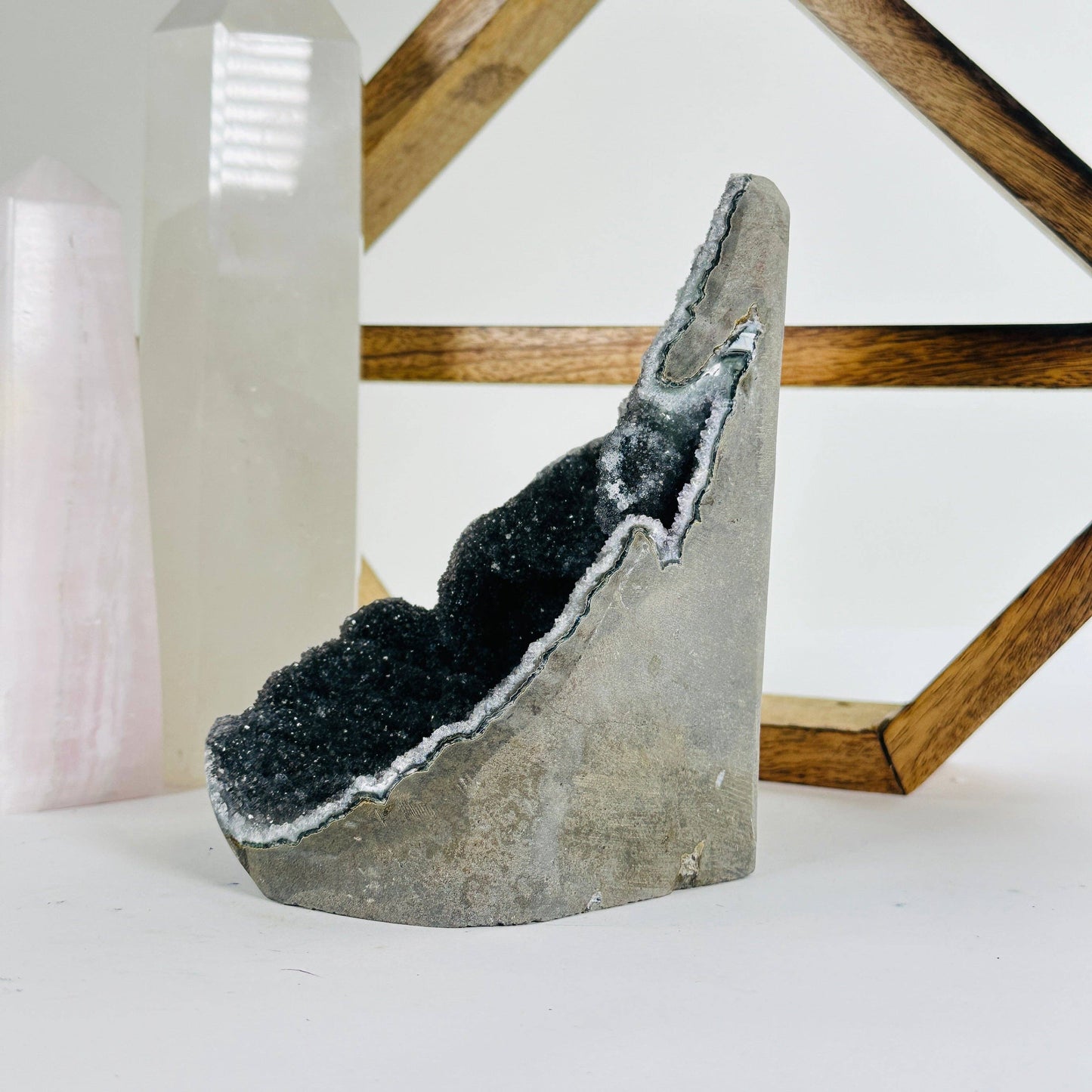 Black Amethyst Druzy Crystal Cut Base One-of-a-Kind